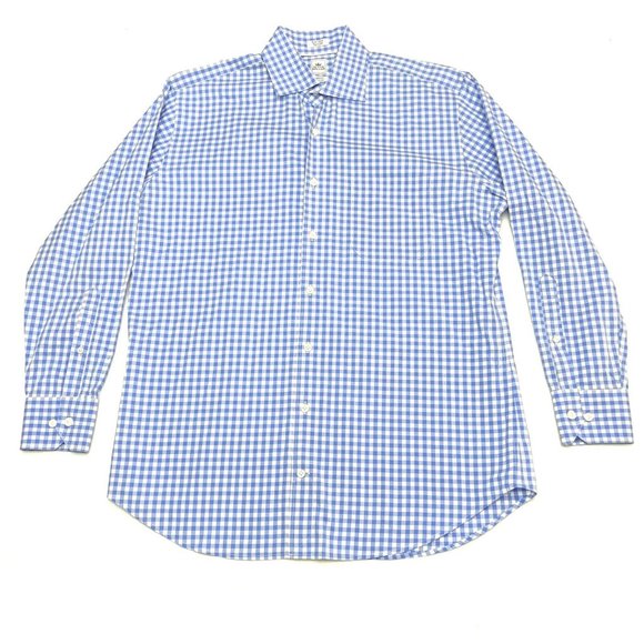 Peter Millar Nanolux Blue Check Long Sleeve Shirt‎ Men's Size 16 Regular - Picture 1 of 5